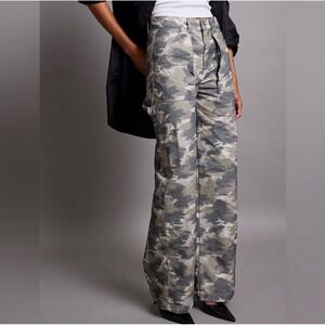NA-KD Women Grey Camo Wide Leg Cargo Carpenter Pants Size EU 40 1100-006571-0168